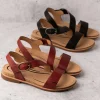 Aetrex - Tamara Arch Support Adjustable Sandal in Black & Red Leather