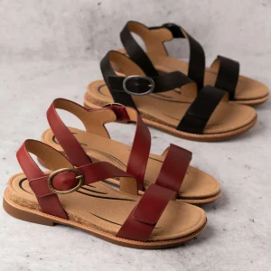 Aetrex - Tamara Arch Support Adjustable Sandal in Black & Red Leather