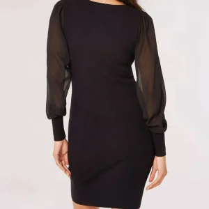 Apricot - Bodycon Knitted Mini Dress - Black