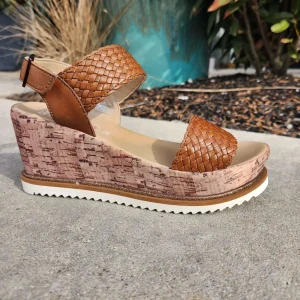 ARA - Pasadena - Cognac Leather Platform Wedge Sandal