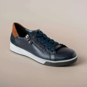 Ara - Rei Low in Navy with Brown Trim