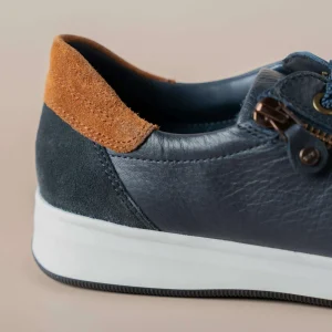 Ara - Rei Low in Navy with Brown Trim