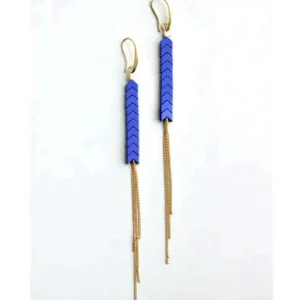 DAVID AUBREY - Blue and Gold Chain Fringe Earrings