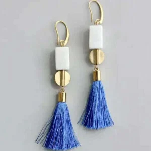 DAVID AUBREY - White & Blue Tassel Earrings