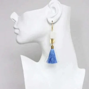 DAVID AUBREY - White & Blue Tassel Earrings
