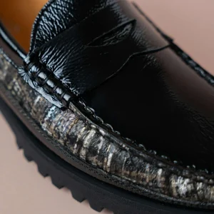 DI CHENZO - 8451 Black Patent Loafer with Black Combo Print