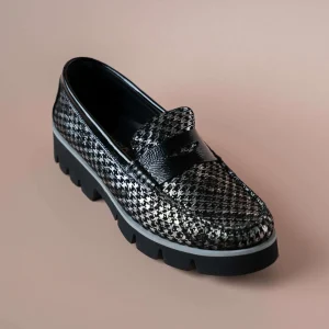 DI CHENZO - 9351 Black/Silver Houndstooth Lug Loafer