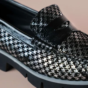 DI CHENZO - 9351 Black/Silver Houndstooth Lug Loafer