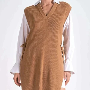 ELAN - Nia Dress - White & Tan