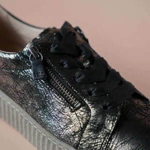 GABOR - 33.334.37 Black Crinkle Metallic Leather Sneaker