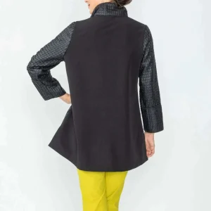 IC COLLECTION - Black High Neck Zip-Up Jacket - Black Waffle