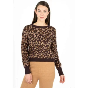 M-Made in Italy - Leopard Knit Sweater - Brown