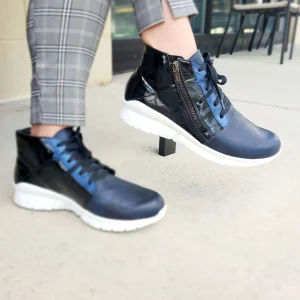 Naot Polaris high top lace up side zipper leather sneaker in cheetah print