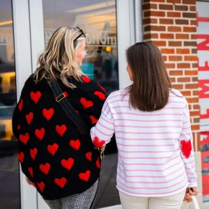 Pink Pineapple - Pink Striped Sweater w Valentine Patches