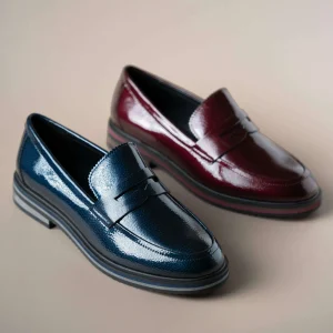 REGARDE LE CIEL - Berta Patent Leather Loafer in Burgundy or Navy