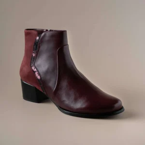 REGARDE LE CIEL - Jolene Low Heel Ankle Boot in Bordeaux