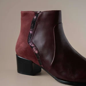 REGARDE LE CIEL - Jolene Low Heel Ankle Boot in Bordeaux
