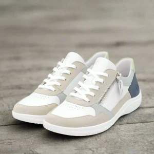REMONTE D1E06 White, Beige & Blue Leather Sneakers