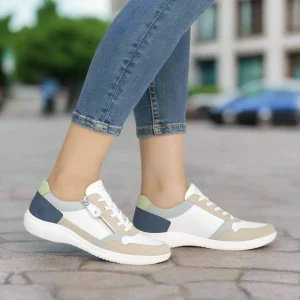 REMONTE D1E06 White, Beige & Blue Leather Sneakers