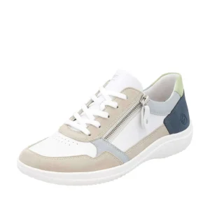 REMONTE D1E06 White, Beige & Blue Leather Sneakers
