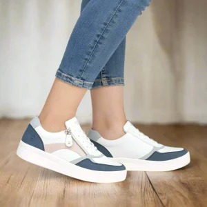 REMONTE D0J01-85 White and Blue Comfortable Lace/Zipper Sneakers