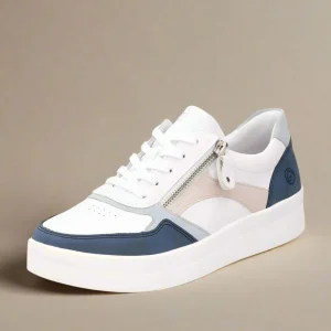 REMONTE D0J01-85 White and Blue Comfortable Lace/Zipper Sneakers