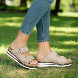 RIEKER - V7955 Comfortable Low Wedge Platform Slide Sandal