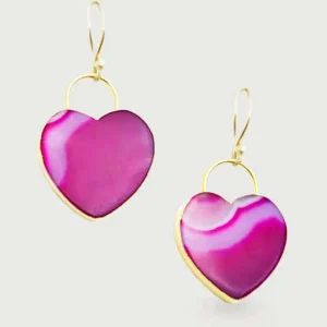 Saachi - Agate Heart Earrings - Pink