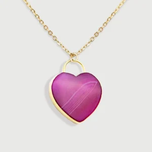 Saachi - Agate Heart Necklace - Pink