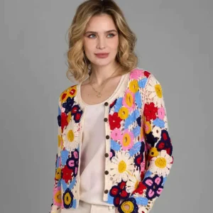 Saachi - Rainbow Flower Crochet Jacket - MULTI