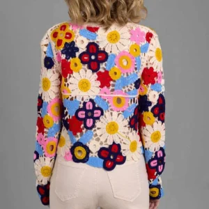 Saachi - Rainbow Flower Crochet Jacket - MULTI