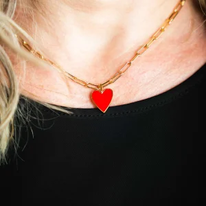 Sahira Jewelry - Chain Heart Necklace - Red