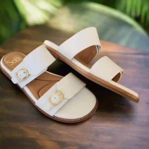 SOFFT - Noella Adjustable White Leather Double Strap Flat Sandal