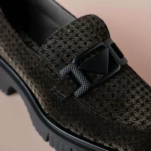 SOFTWAVES - 9.02.03/001 Velvet Black & Brown Houndstooth Loafer