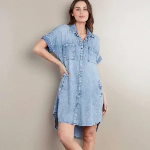 Washlab - Short Sleeve Shirt Dress - Mid Blue